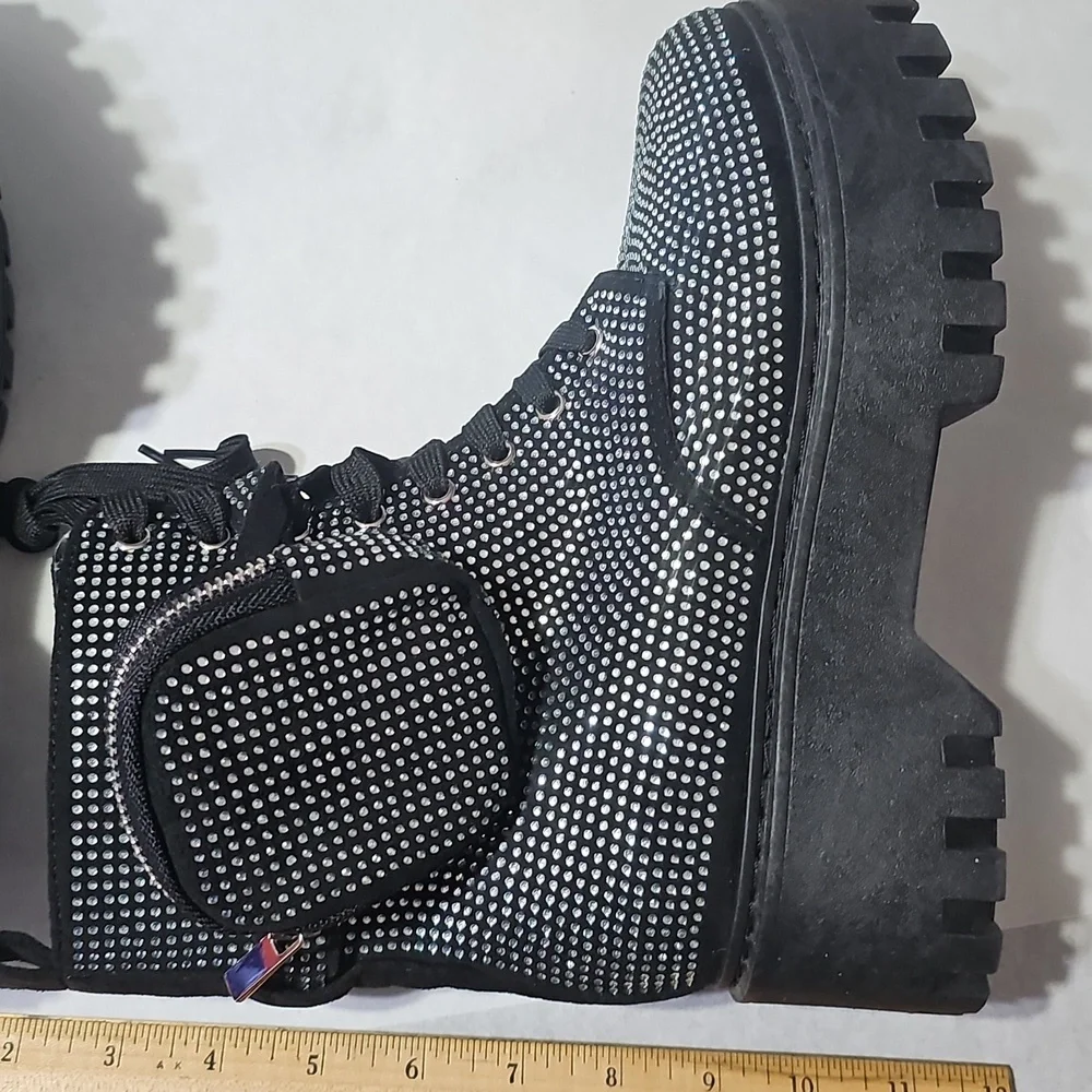 Rouge Black and Silver Rhinestone Studded Platform Boots